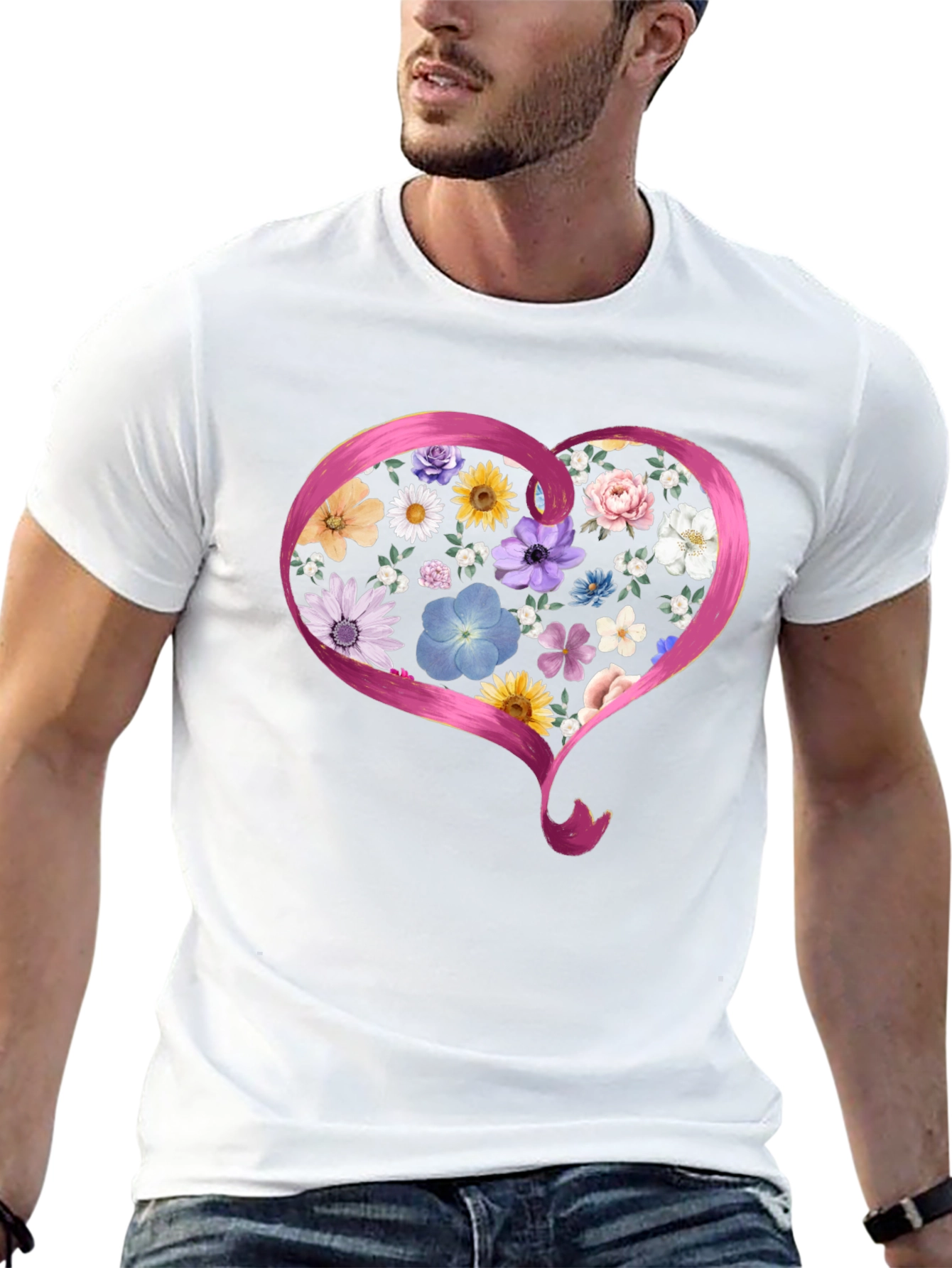 Floral Heart Graphic Black T-Shirt
