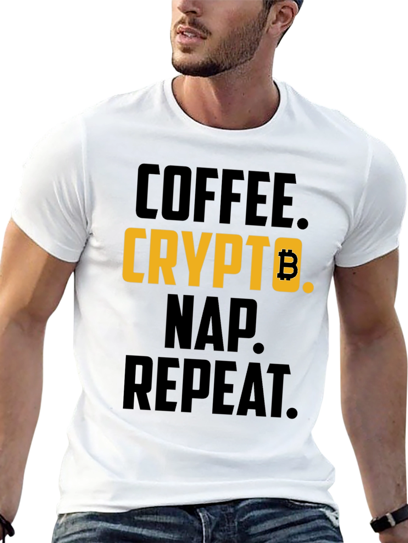 Coffee Crypto Nap Repeat T-Shirt - Bitcoin Design