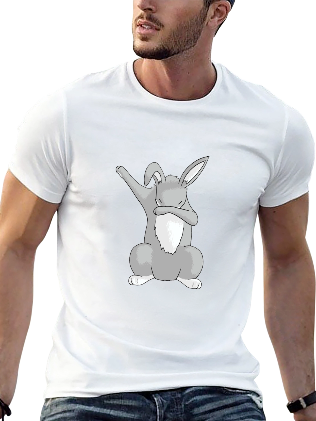 Dabbing Bunny Graphic Tee - Black Cotton Shirt
