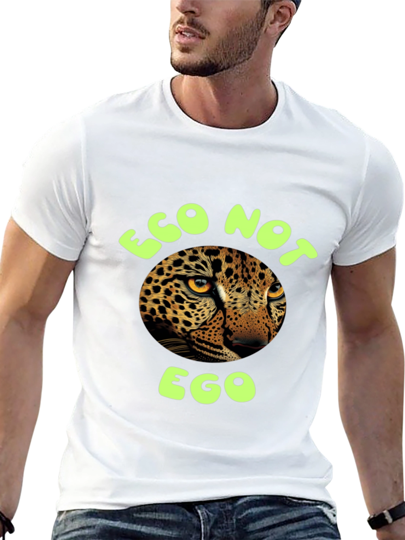 Eco Not Ego Leopard Graphic Tee