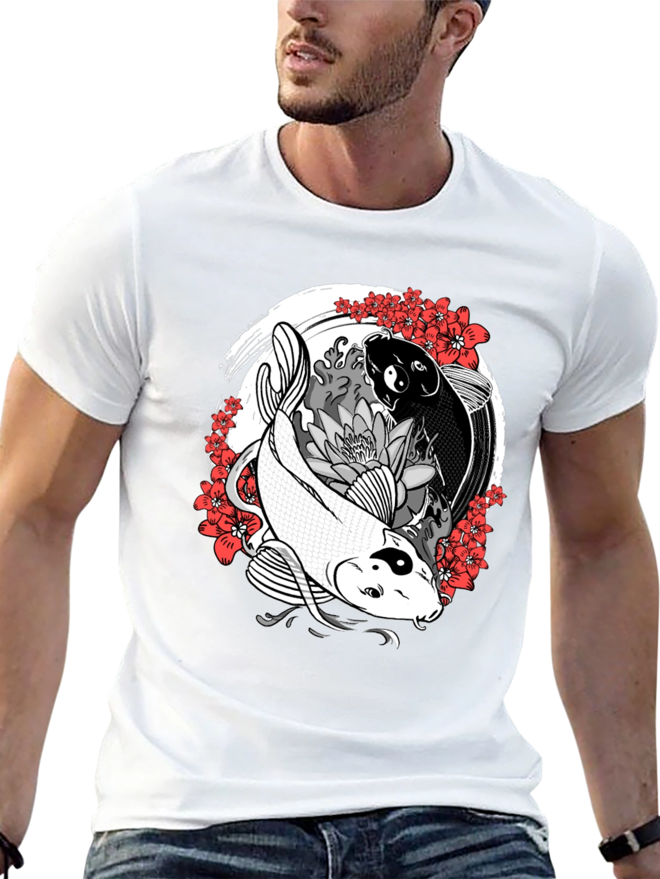 Yin Yang Koi Fish Graphic Tee - Black