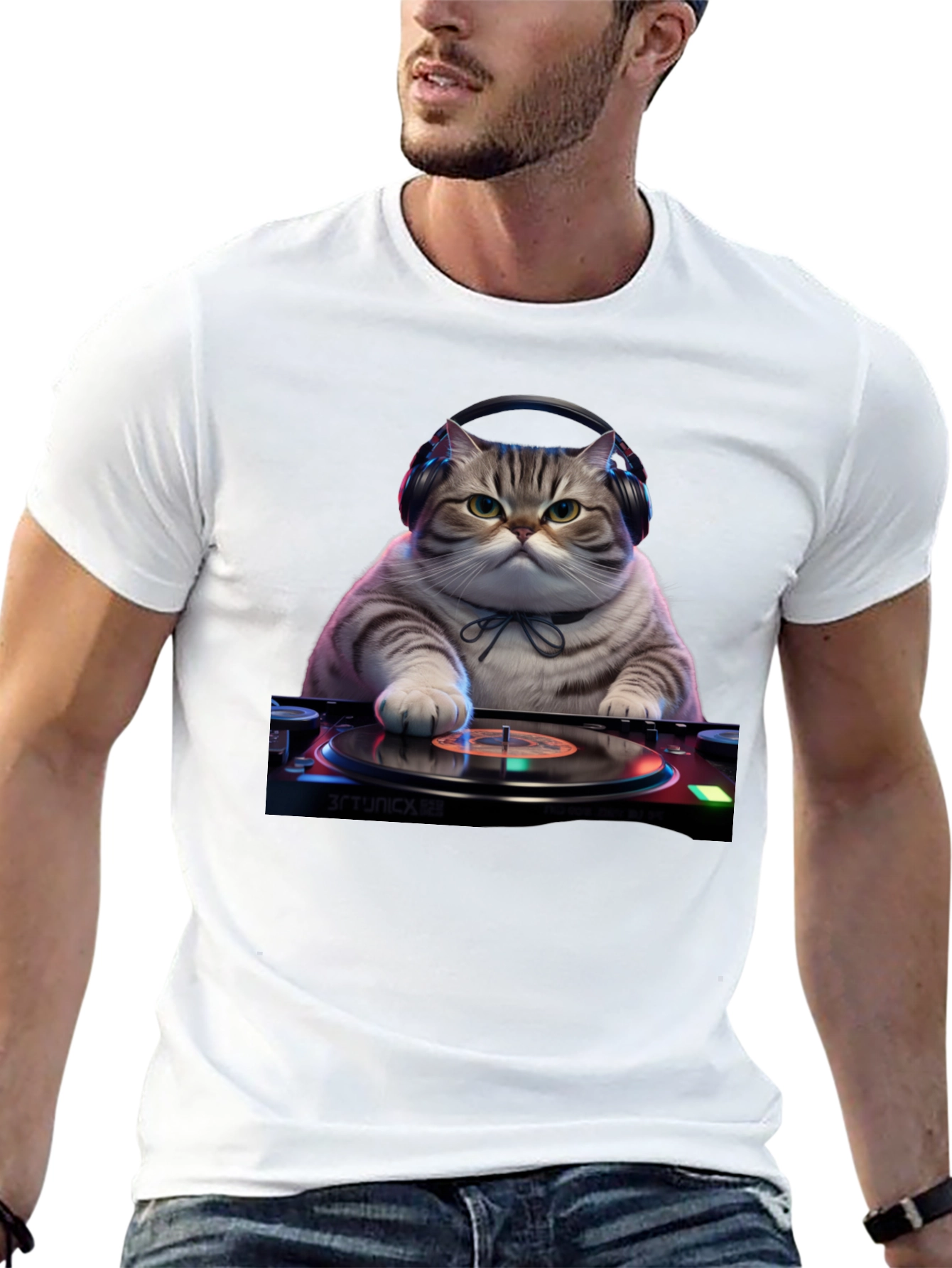 DJ Cat Graphic Tee - Music Lover T-Shirt