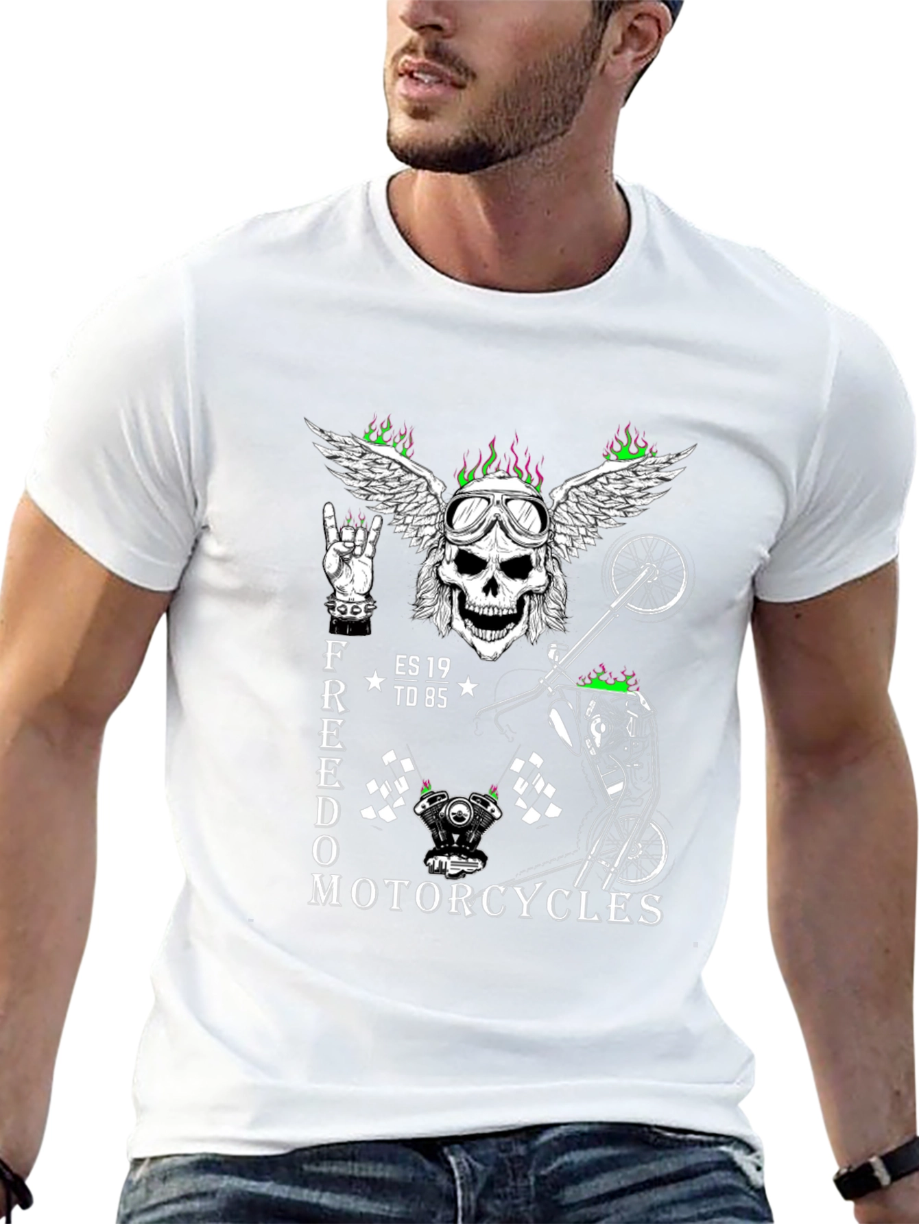 Freedom Motorcycle Graphic Tee - Skull Wings