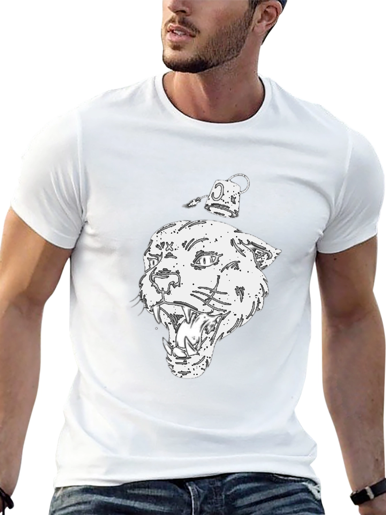 Graphic Print Black T-Shirt - Panther Design