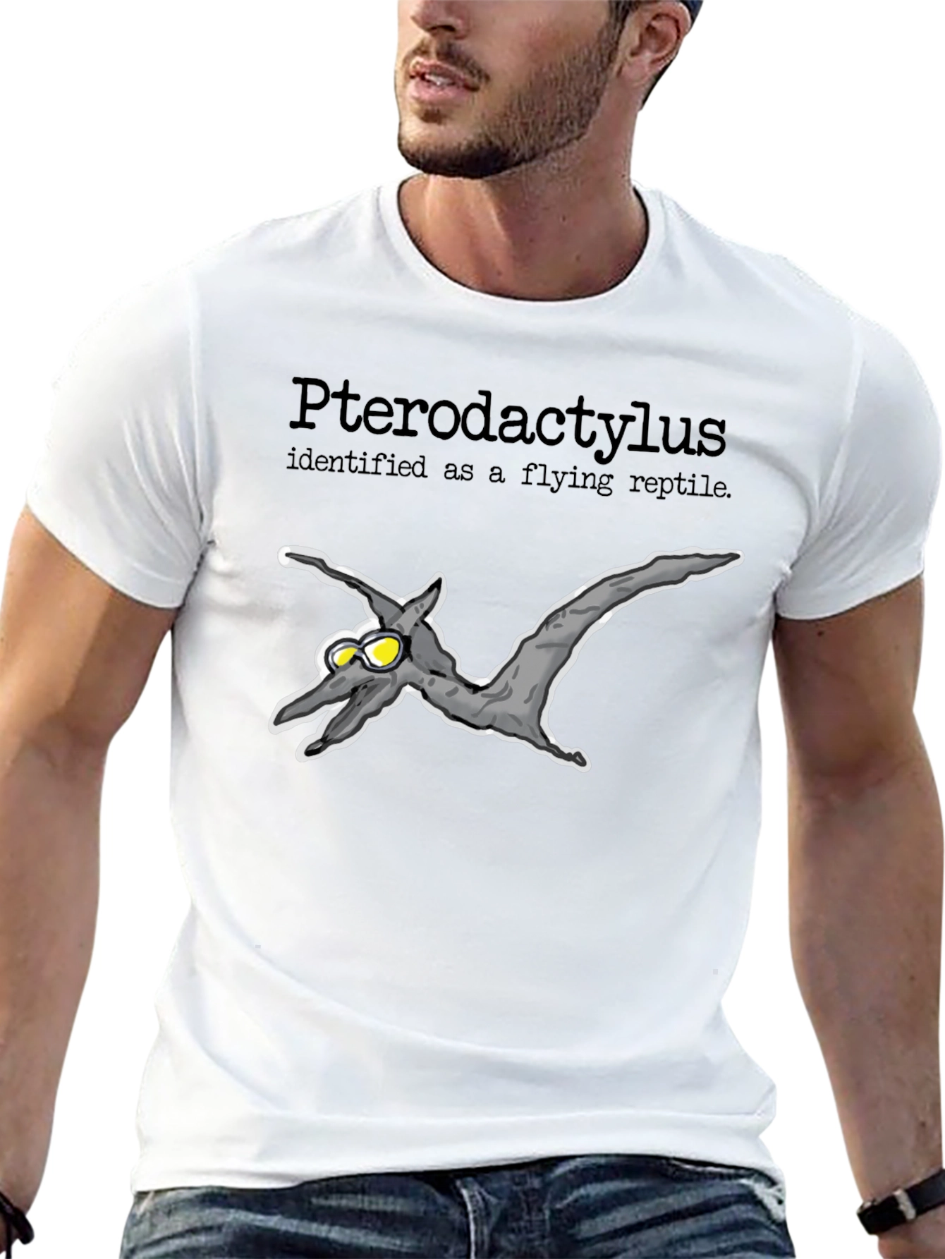 Pterodactyl Flying Reptile Graphic T-Shirt - Black