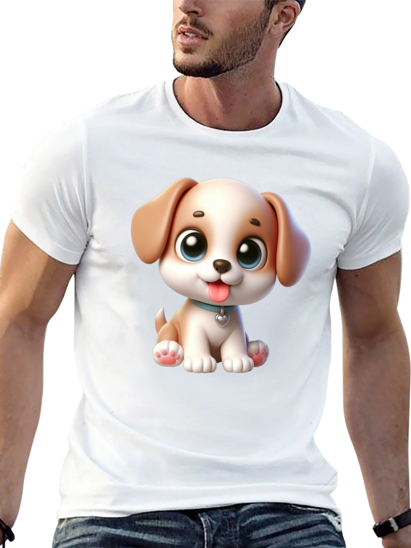 Cartoon Puppy Graphic Black T-Shirt