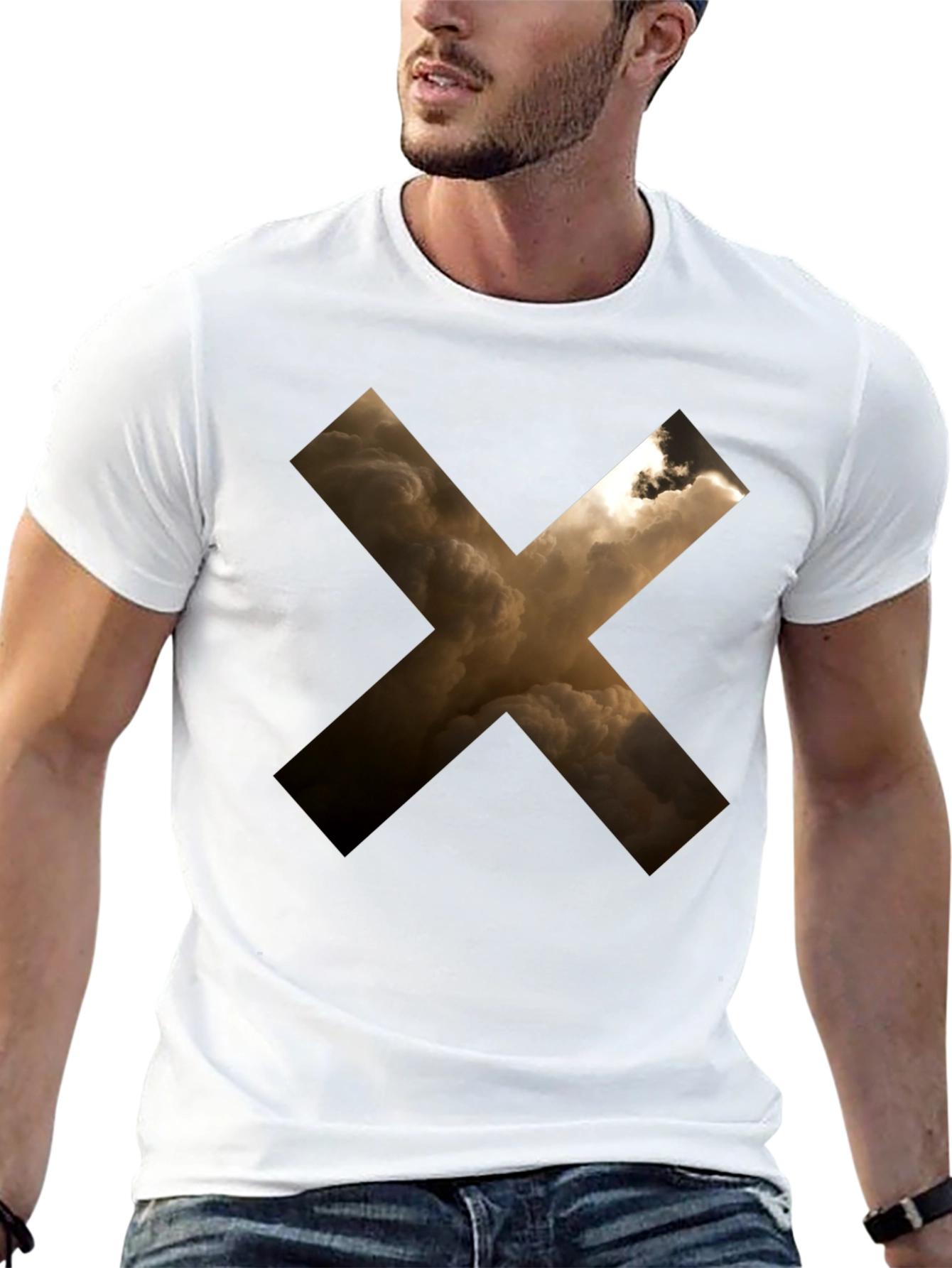 Abstract Cloud Cross Graphic Black T-Shirt