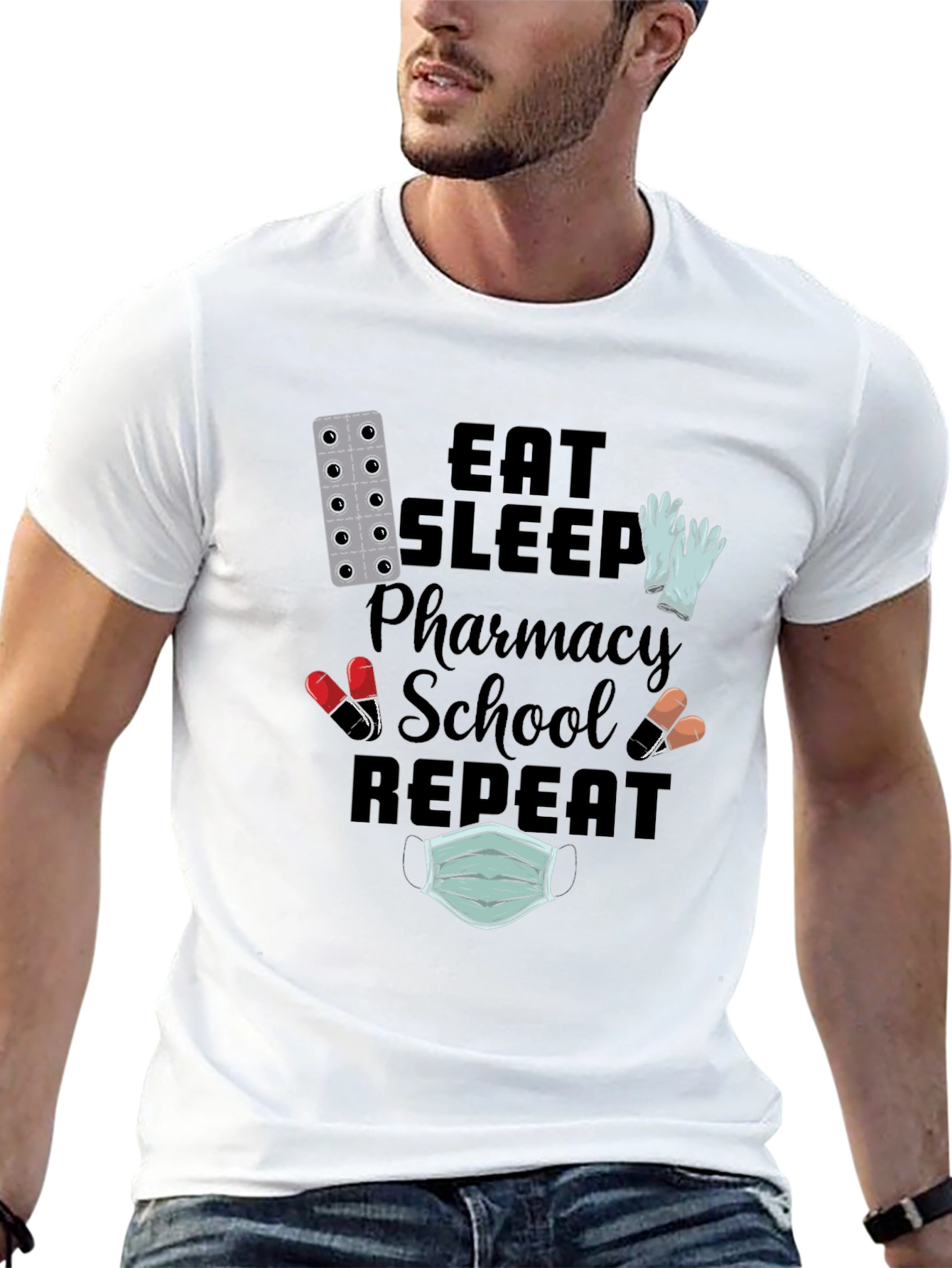 Eat Sleep Pharmacy School Repeat Graphic Tee