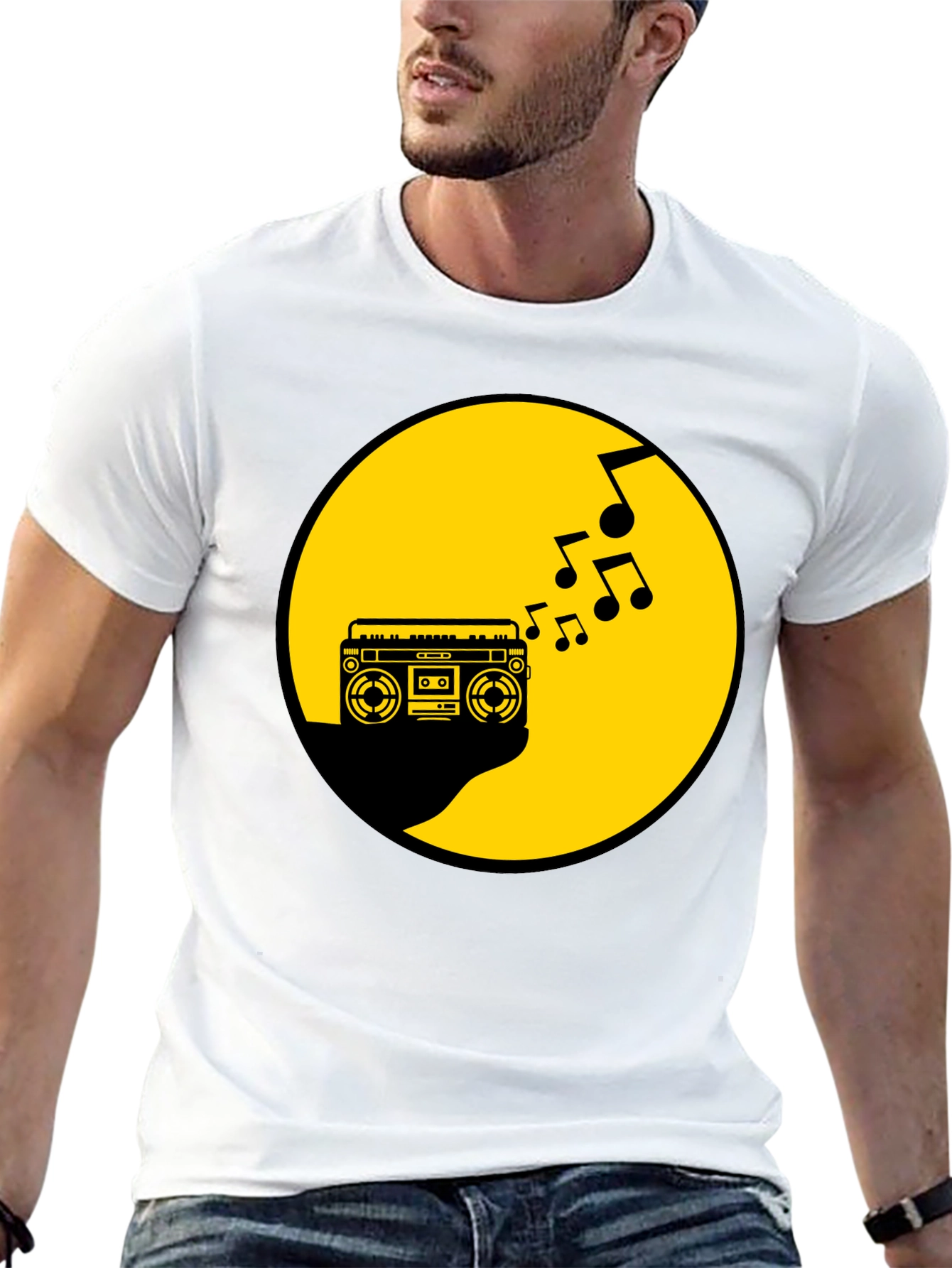 Retro Boombox Music T-Shirt - Black