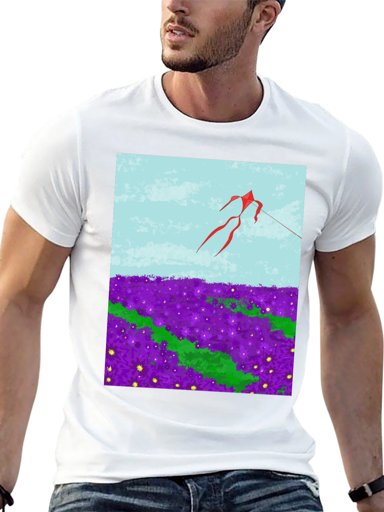 Kite in Flower Field Graphic Tee
