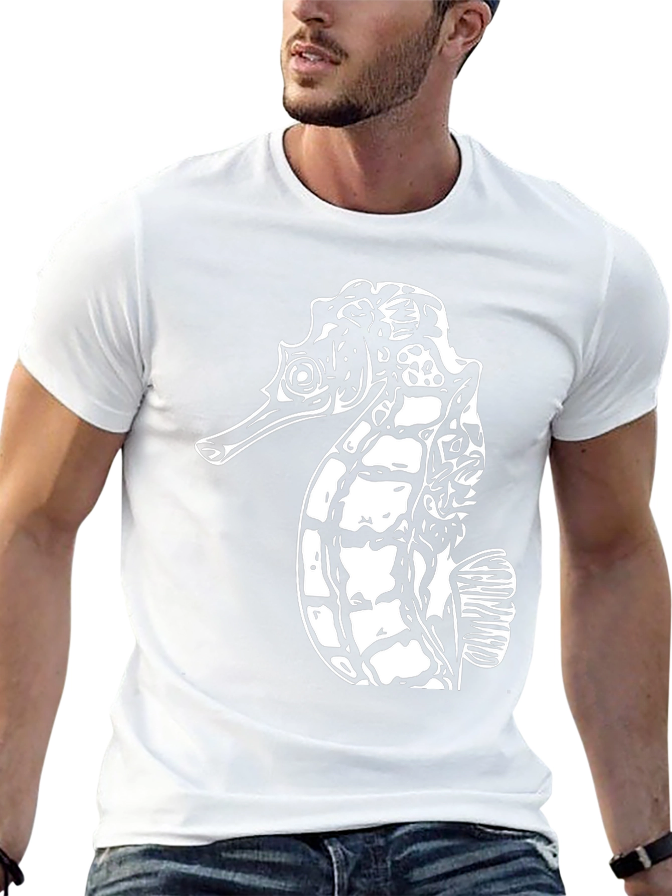 Sea Horse Graphic Tee - Black Cotton T-Shirt