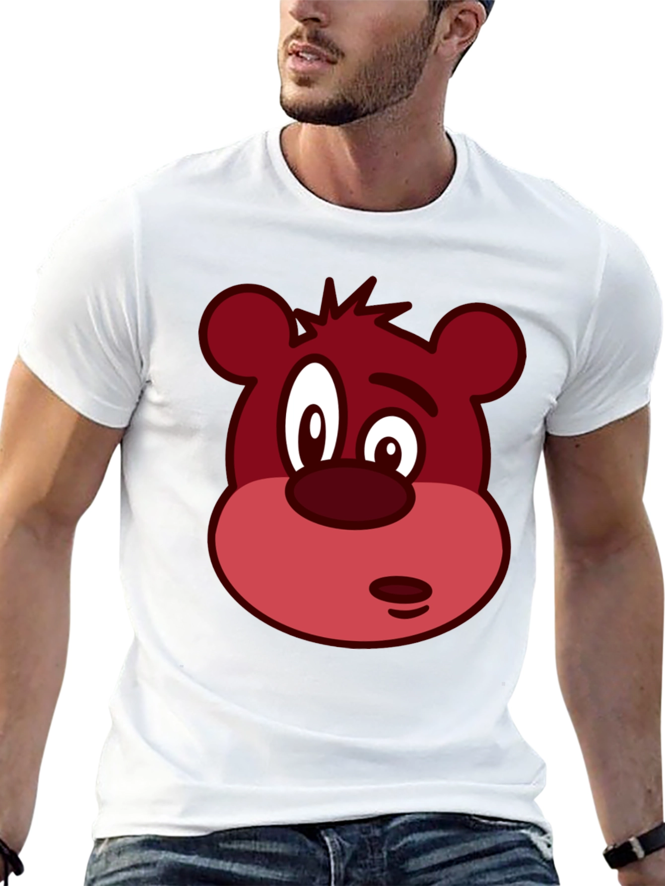 Novelty Bear Face Graphic Black T-Shirt
