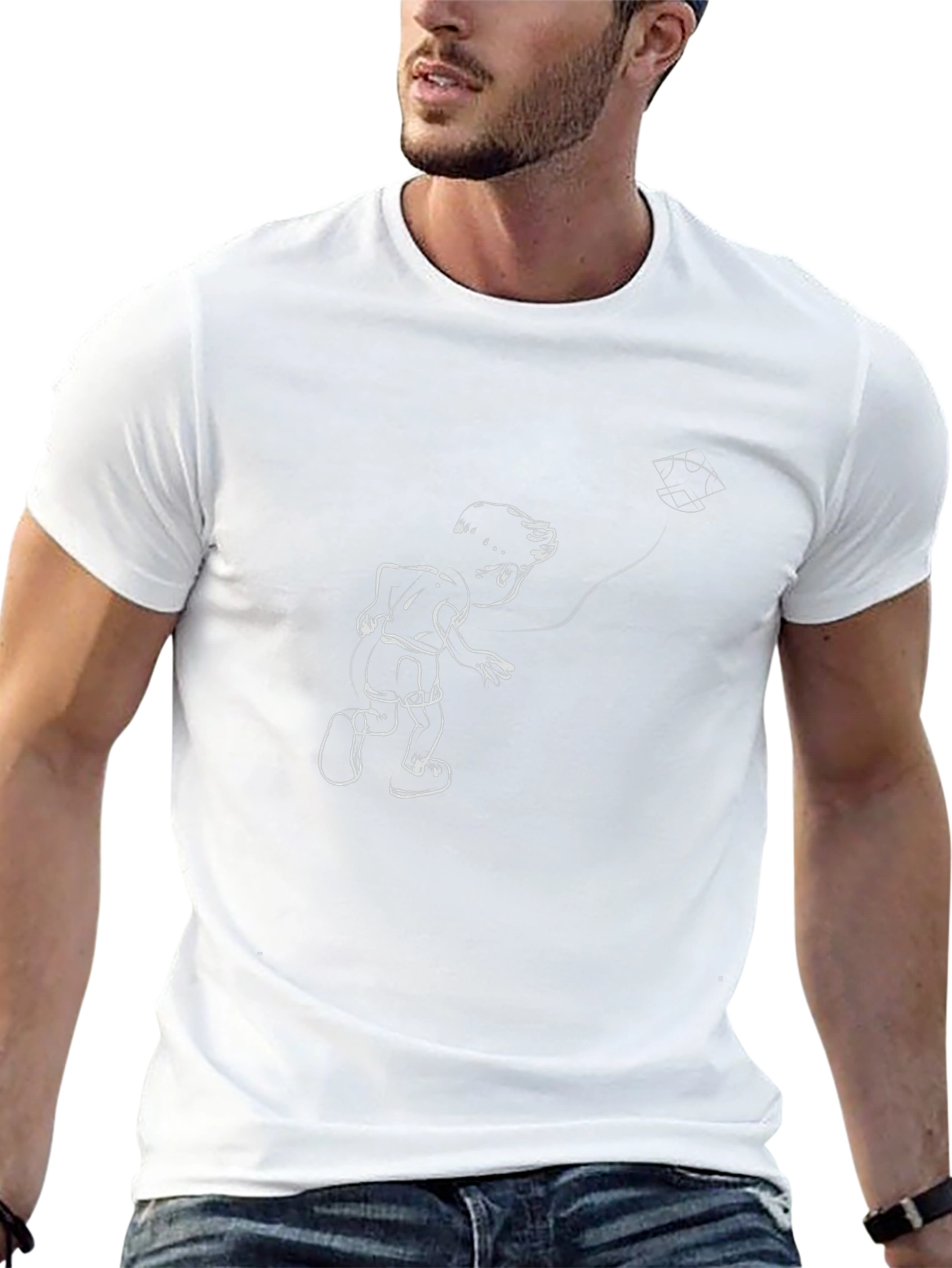 Cartoon Boy Kite Graphic Tee - Classic Black T-Shirt