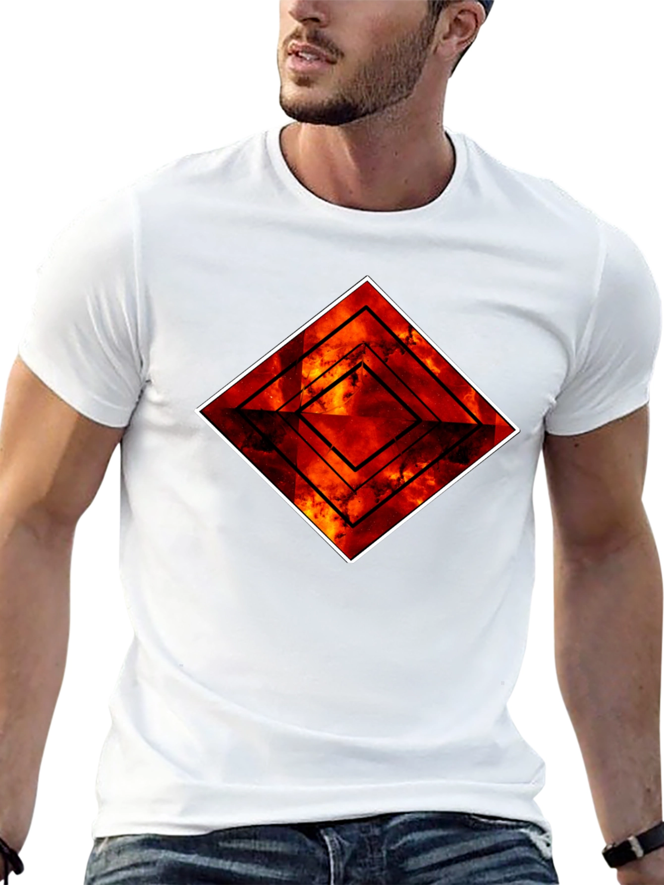 Fiery Diamond Graphic Black T-Shirt
