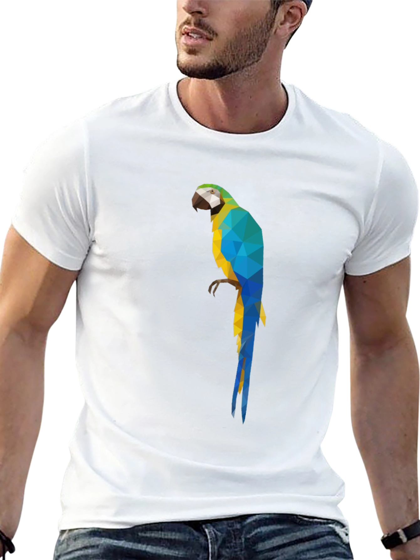 Geometric Parrot Graphic Tee - Stylish Bird Design