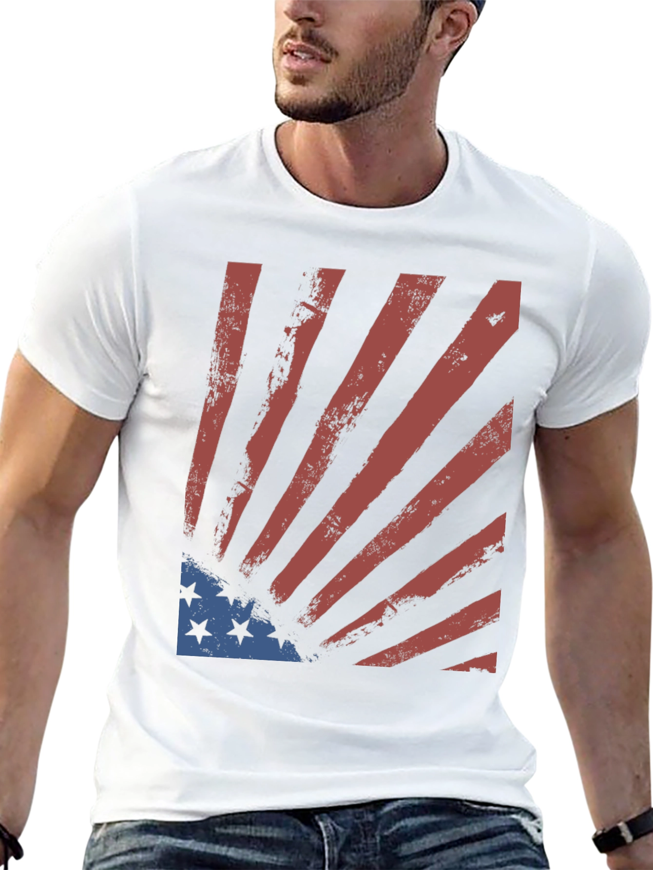 Distressed US Flag Graphic Tee - Patriotic Style