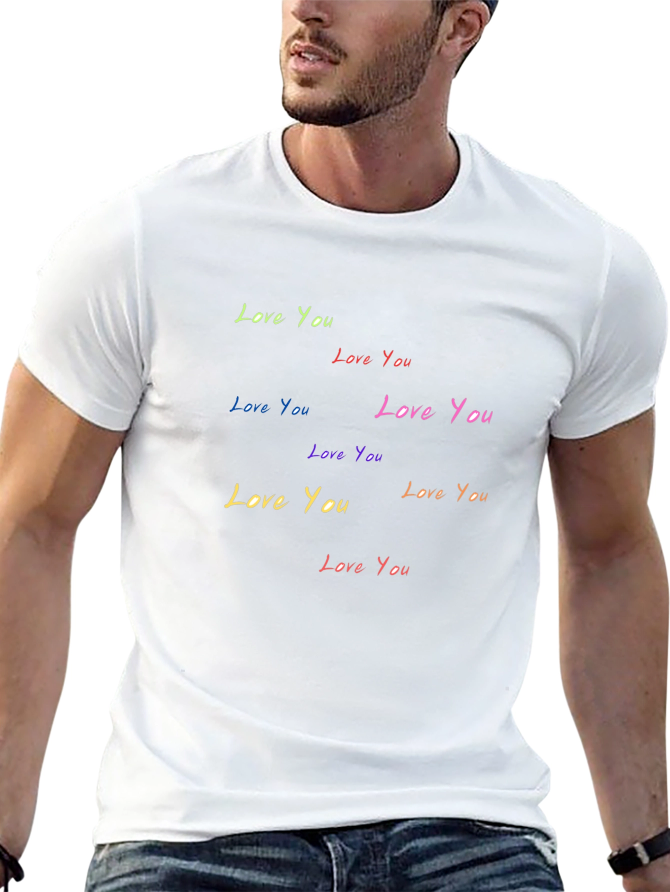 Love You T-Shirt - Rainbow Text Black Tee
