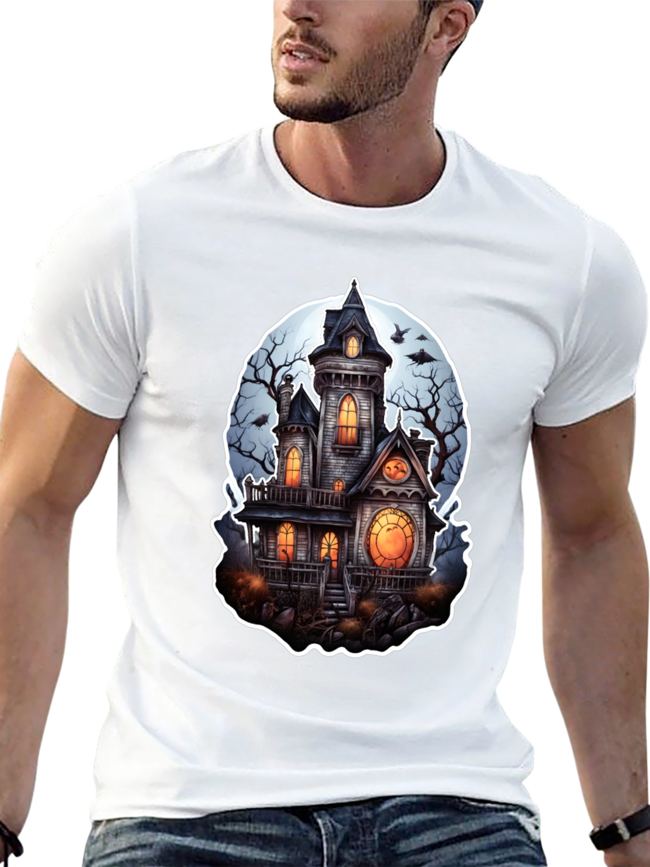 Spooky Haunted House Graphic T-Shirt - Halloween Tee