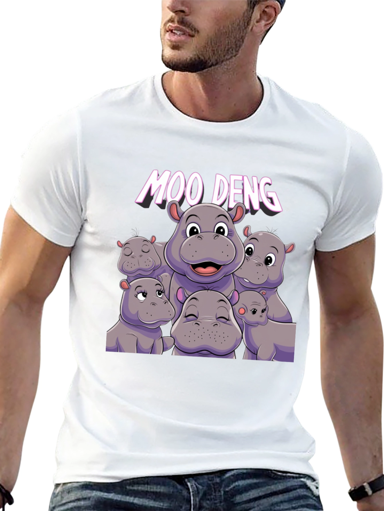 Moo Deng Hippo Graphic Black T-Shirt