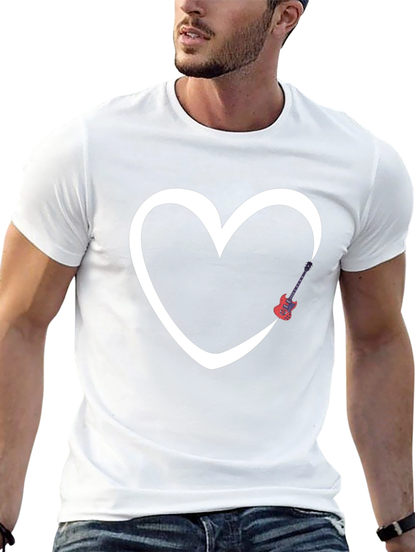 Heart Guitar Graphic Tee - Modern Black T-Shirt