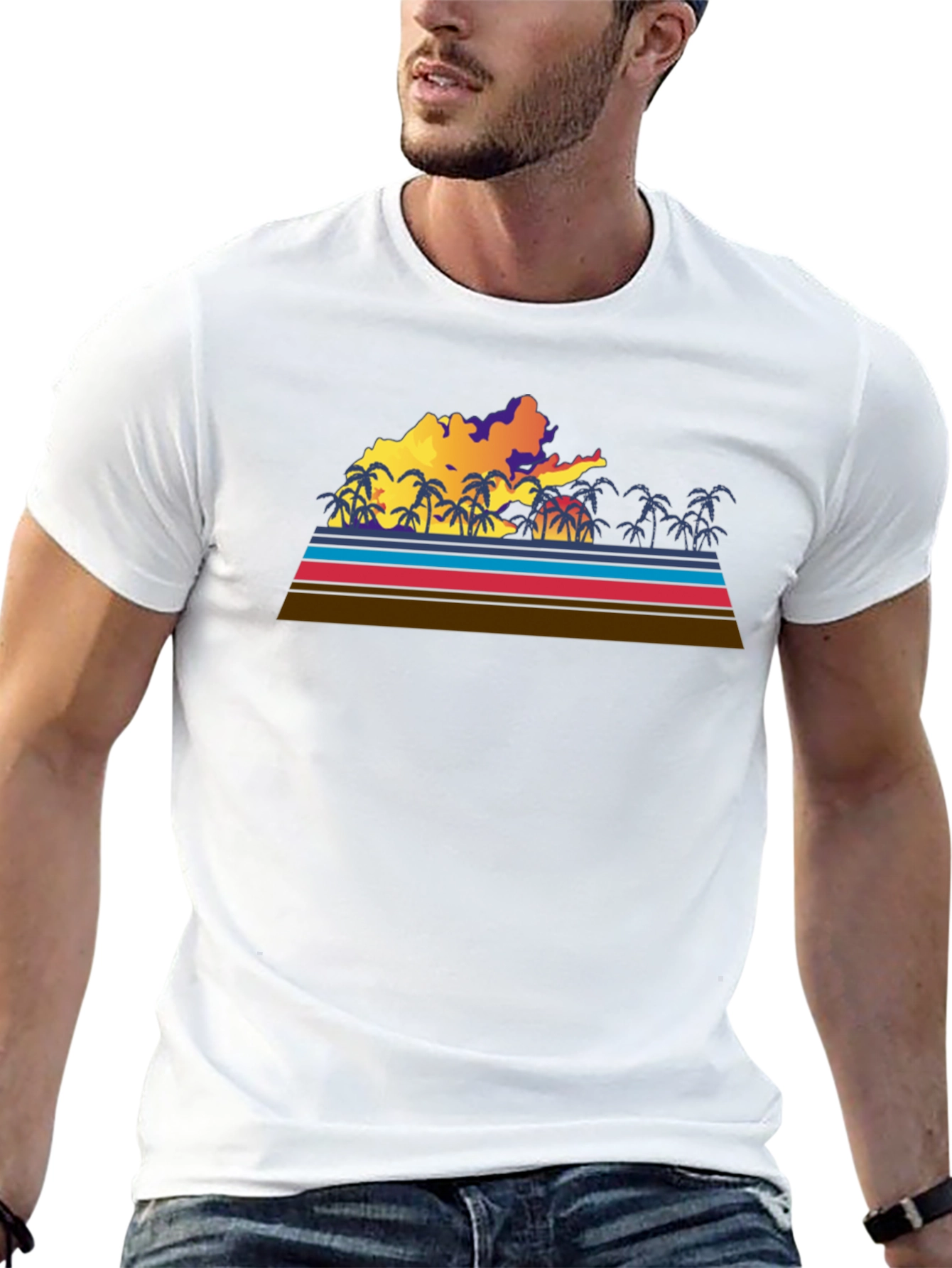 Retro Sunset Palm Tree Graphic Tee