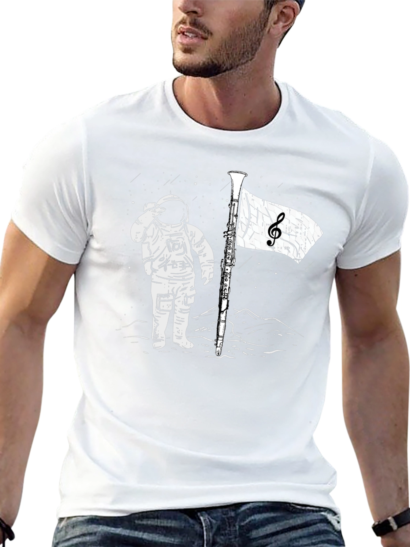 Astronaut Music Flag Black T-Shirt