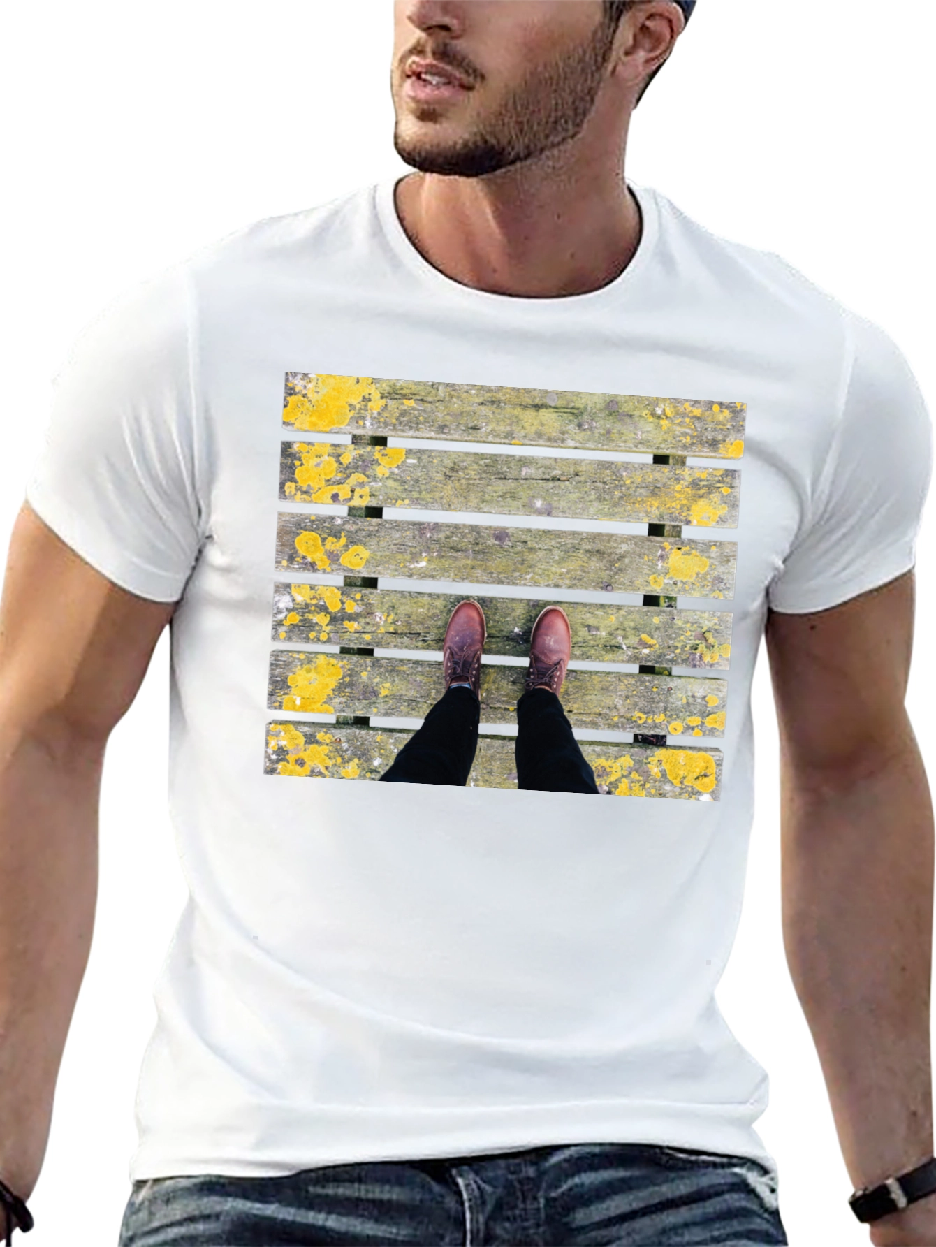 Wooden Plank Print Black T-Shirt