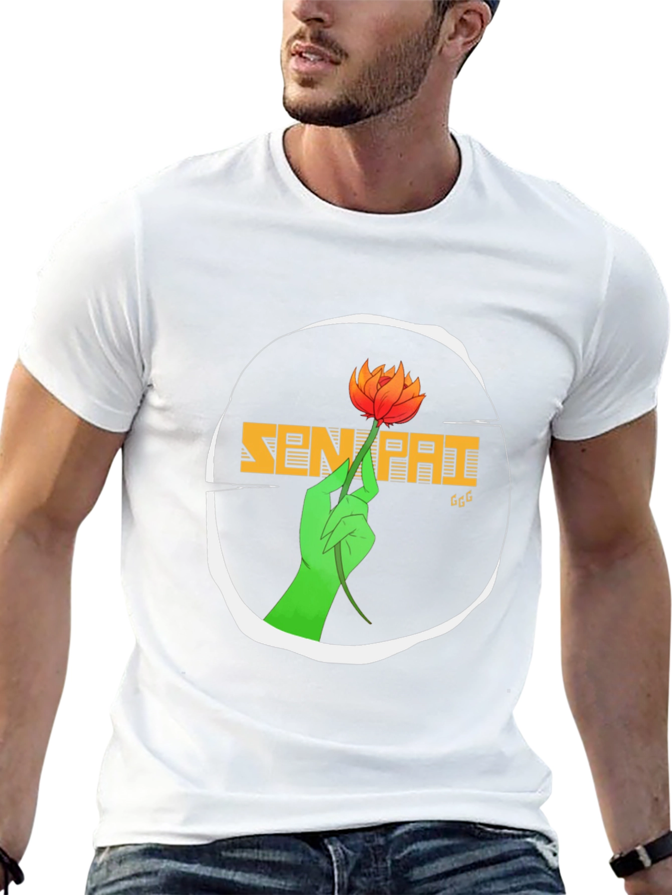 Senpai T-Shirt with Floral Hand Graphic