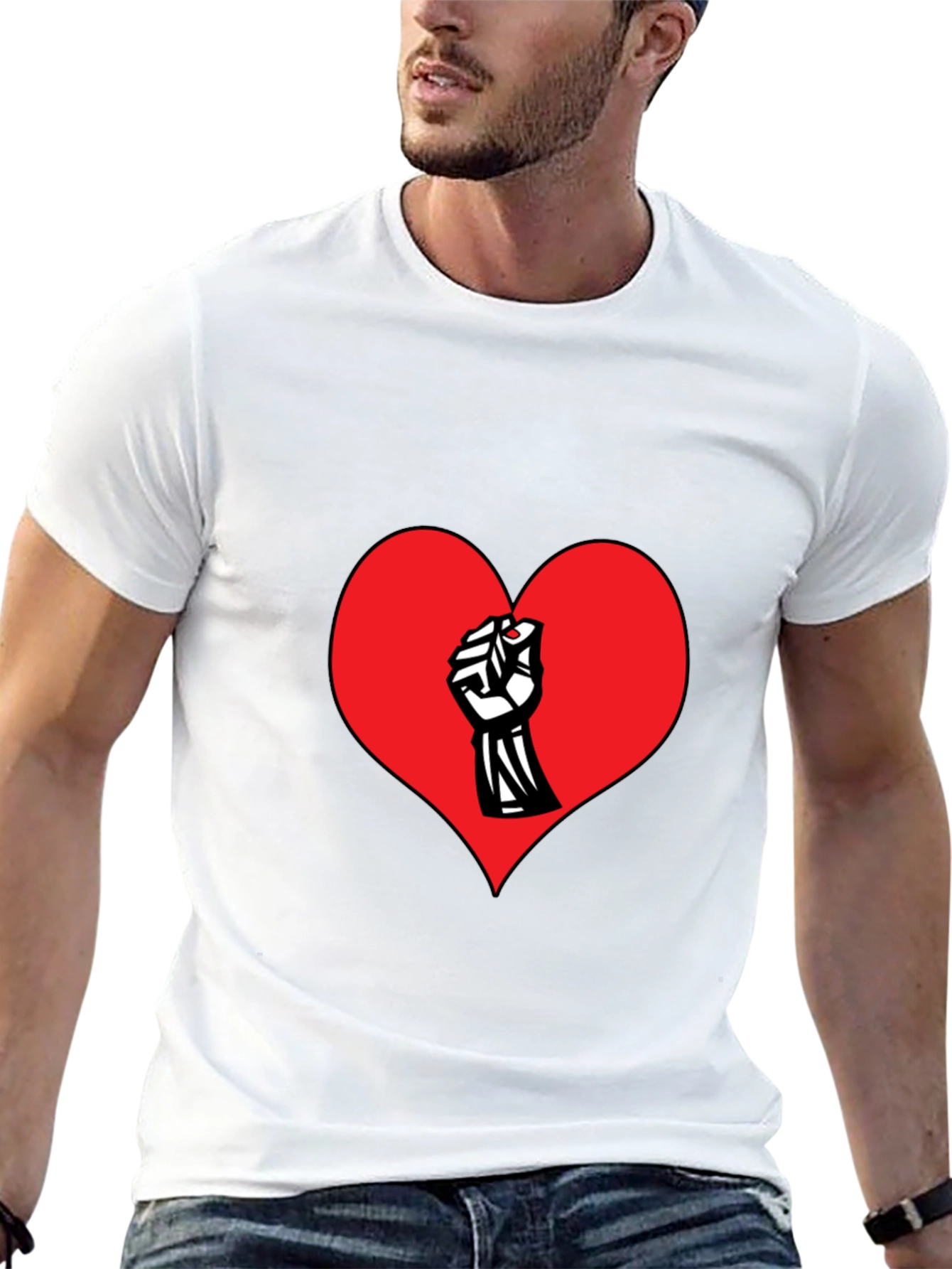 Heart Fist Graphic Print Crew Neck T-Shirt