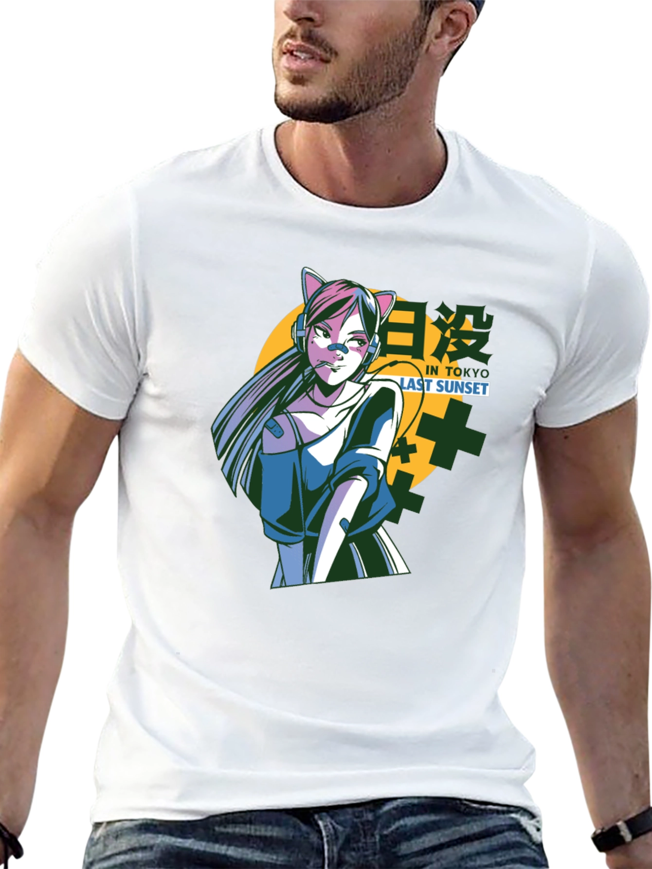 Anime Cat Girl T-Shirt - Tokyo Sunset Design