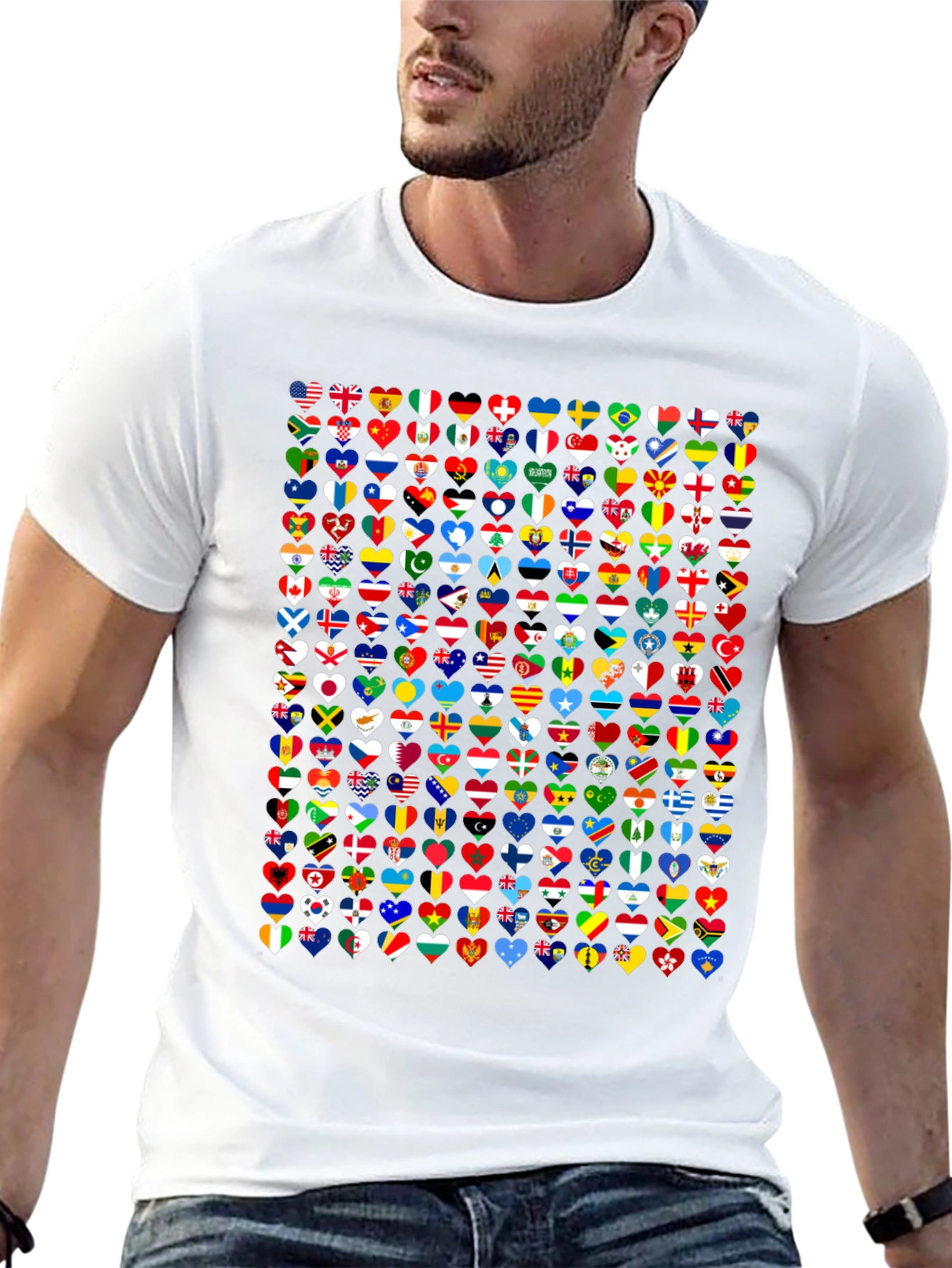 World Flags Heart Graphic Tee - Black