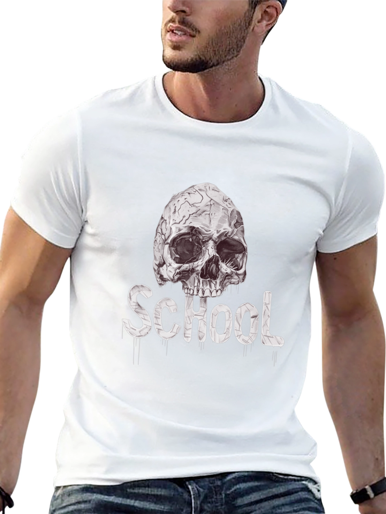 Skull School Graphic Tee - Black Cotton T-Shirt