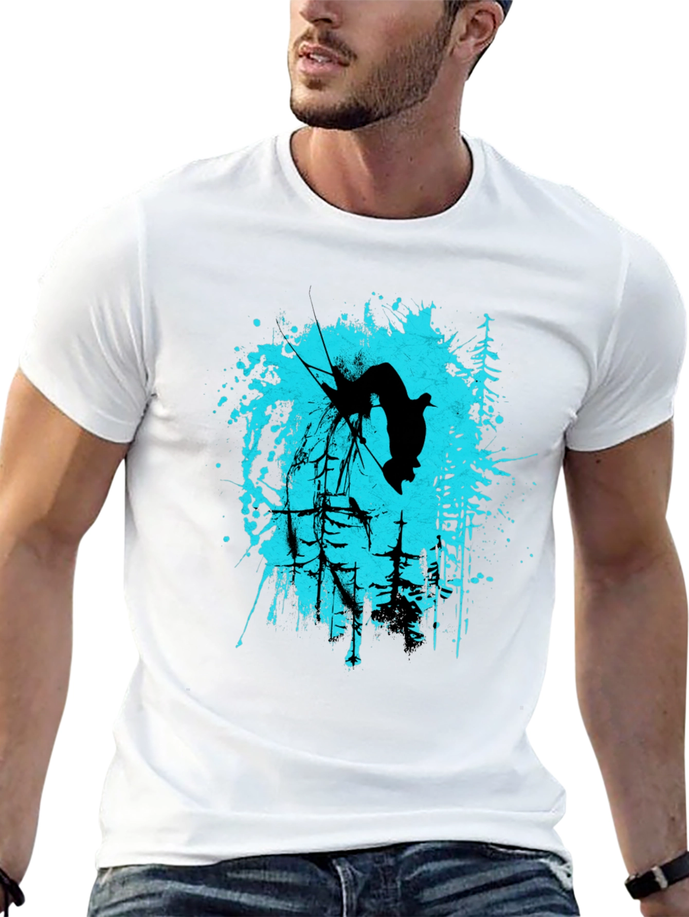 Black T-Shirt with Skier Graphic Design