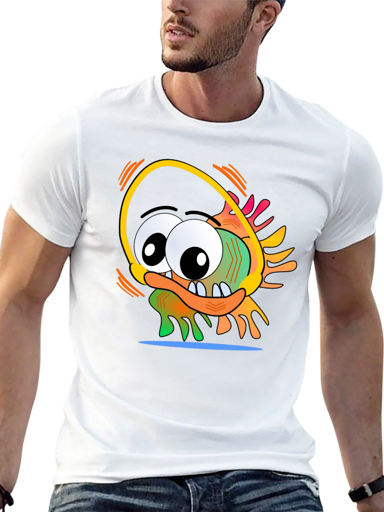 Fun Cartoon Character Graphic Black T-Shirt