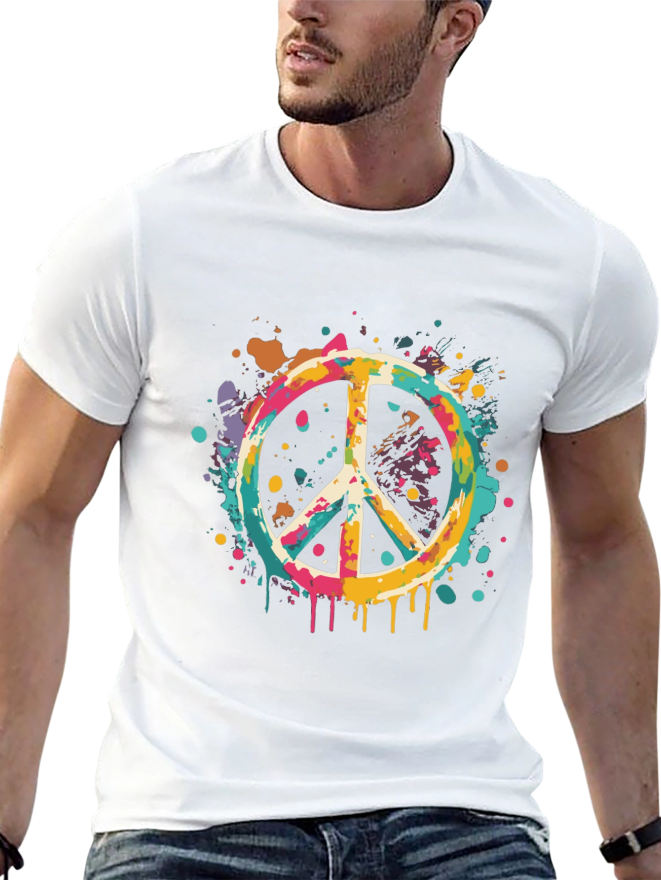 Retro Peace Sign Graphic Tee - Mens Black T-Shirt
