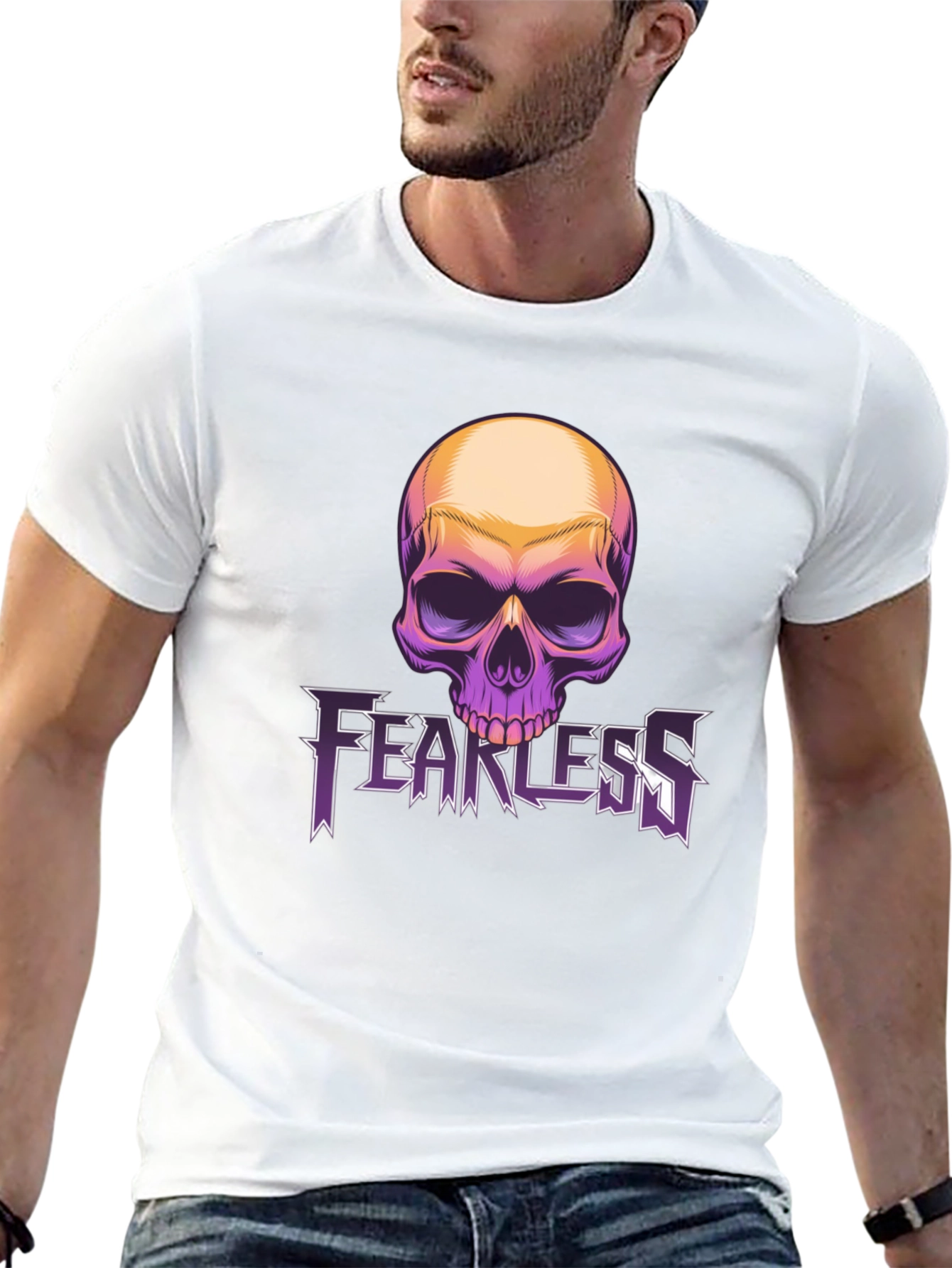 Fearless Skull Graphic Tee - Black Cotton Blend