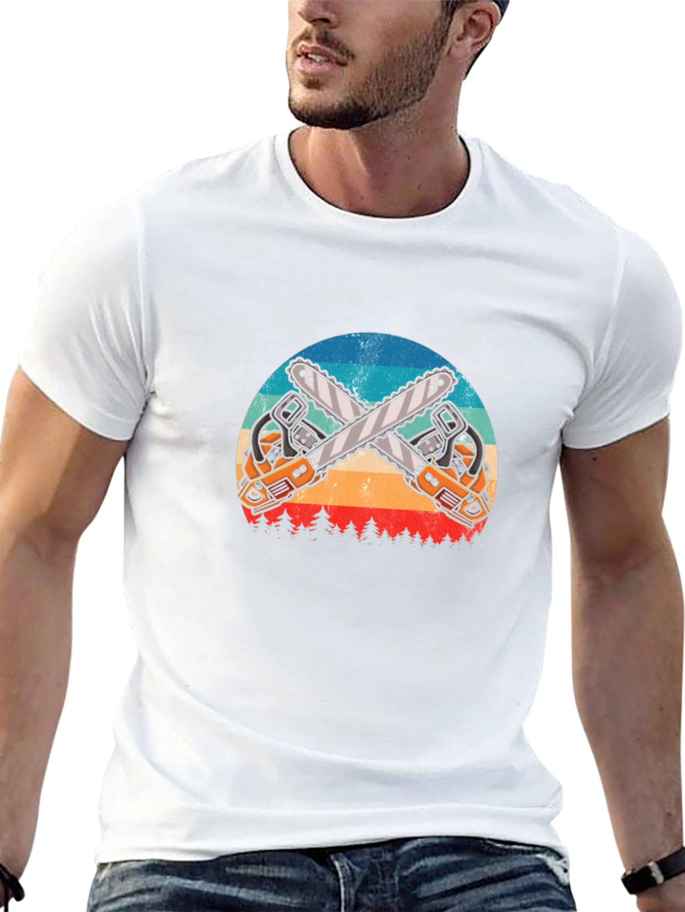 Crossed Chainsaws Black Graphic T-Shirt
