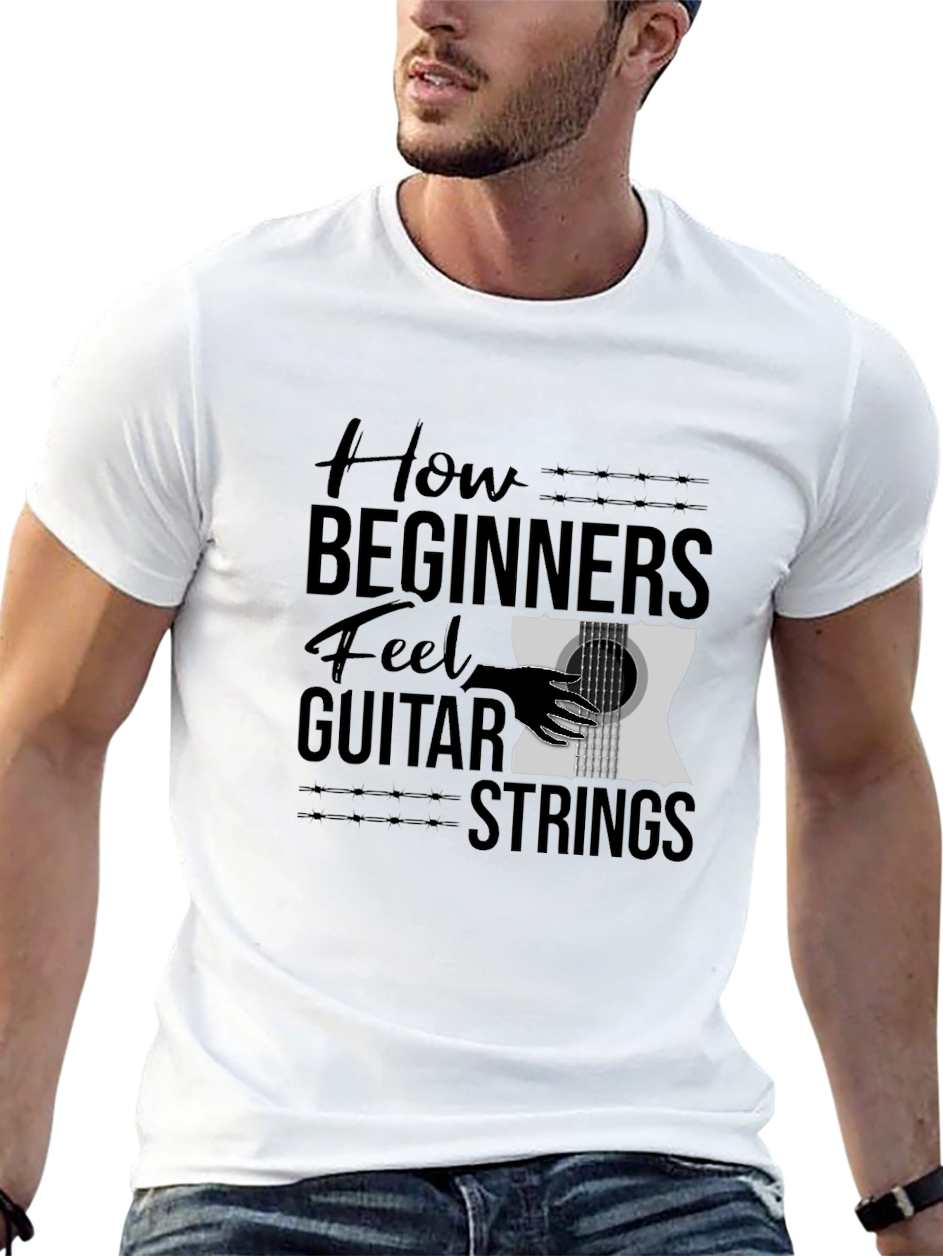 How Beginners Feel Guitar Strings Black T-Shirt