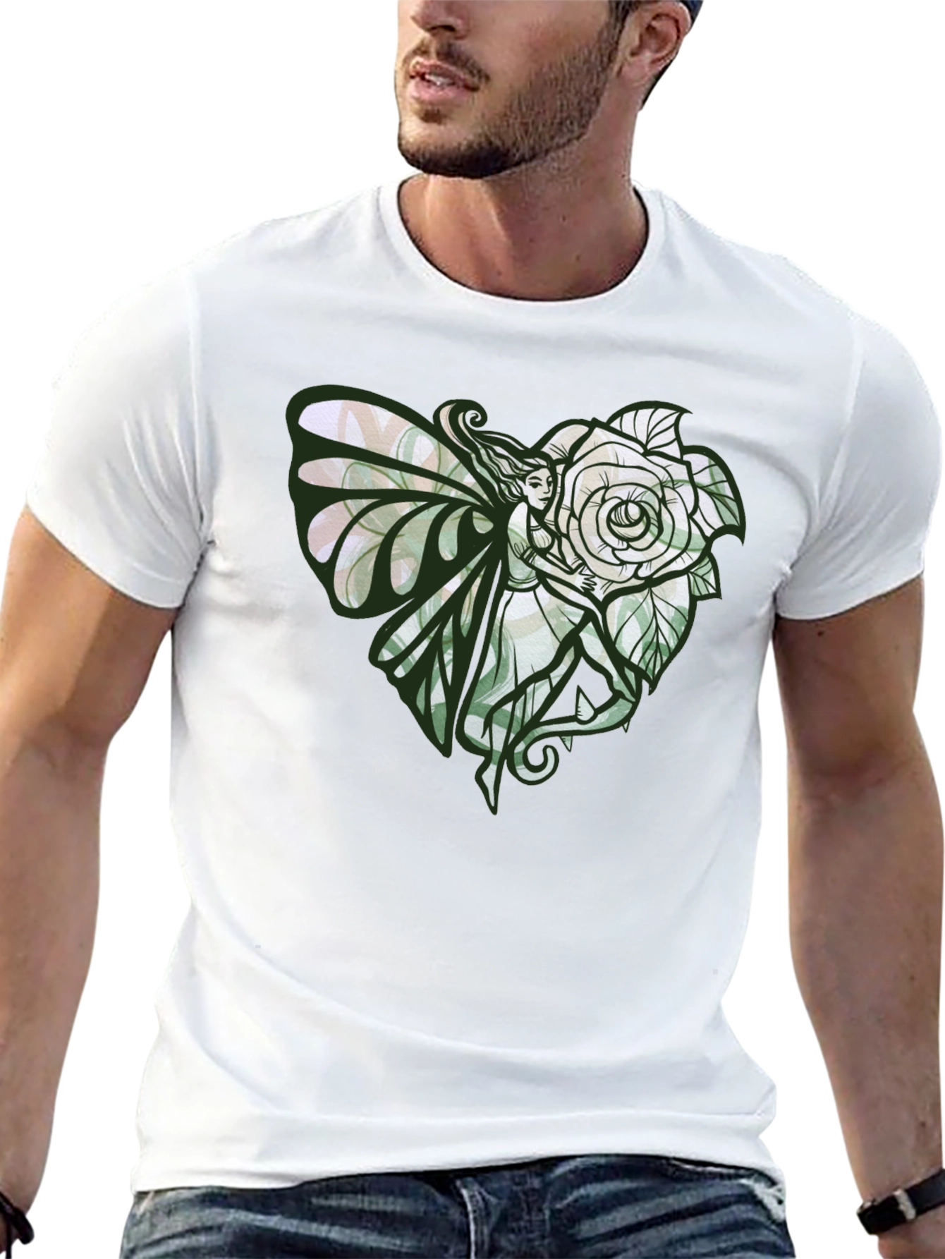 Fairy and Rose Heart Graphic Tee - Black