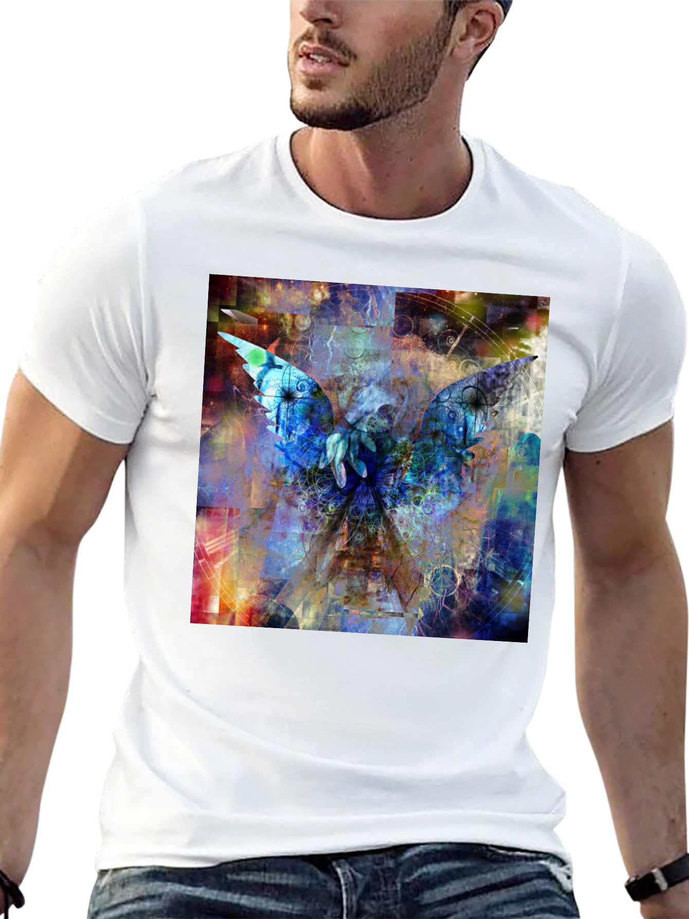 Abstract Angel Wings Graphic Black T-Shirt