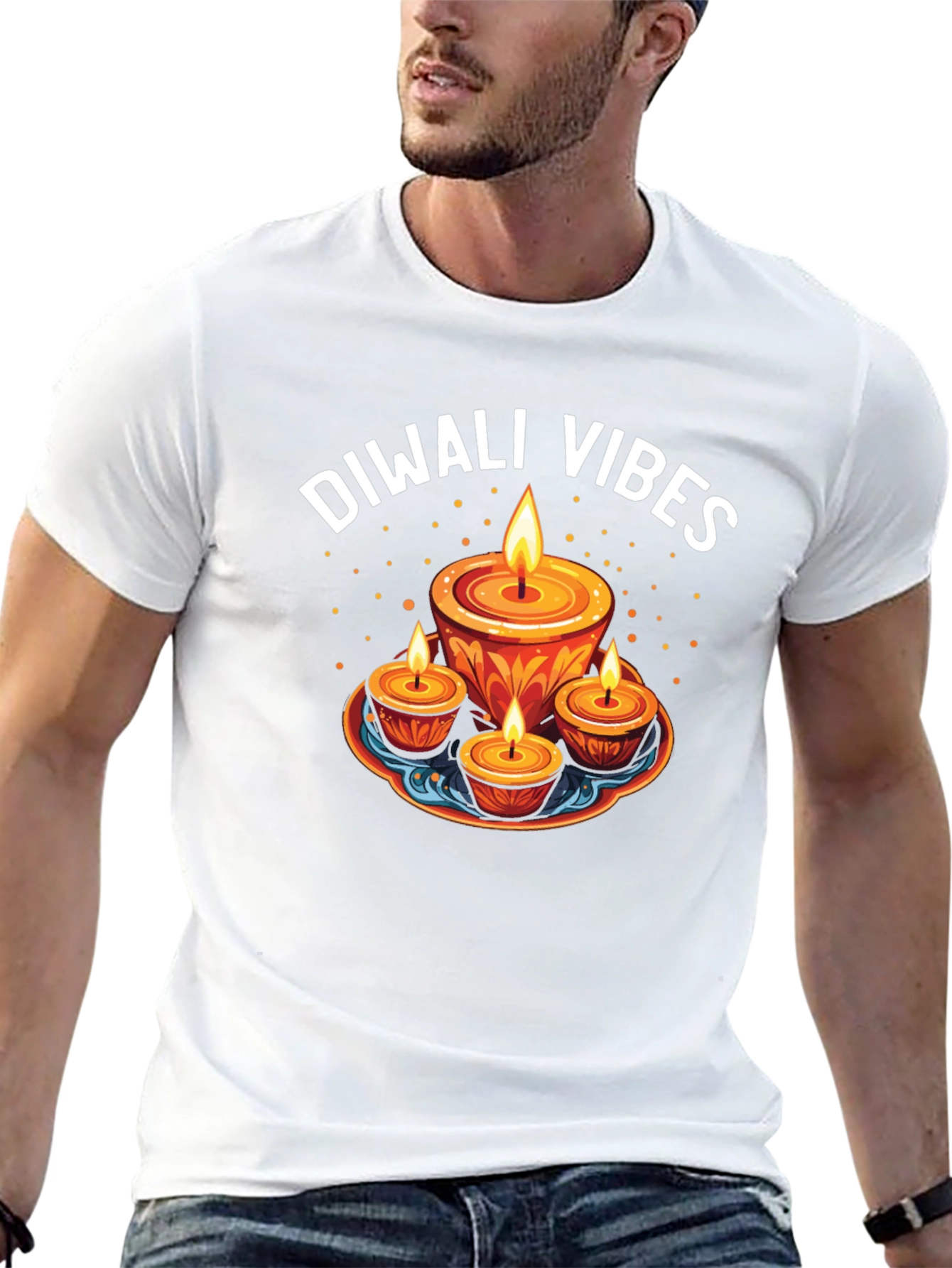 Diwali Vibes Graphic Tee - Festive Candle Design