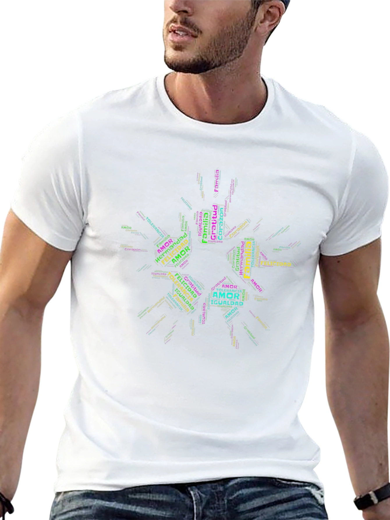 Word Cloud T-Shirt: Amor Familia Felicidad