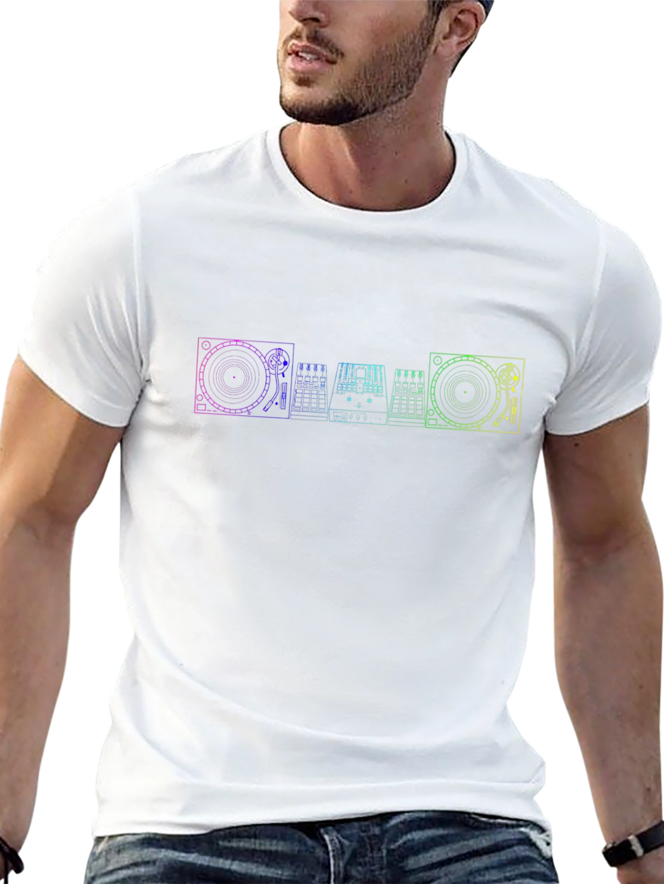 DJ Equipment Rainbow Outline T-Shirt