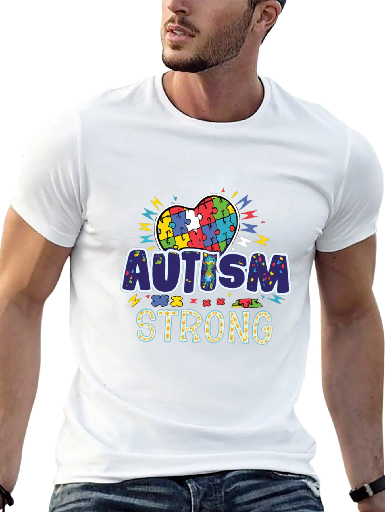 Autism Strong Puzzle Heart Black T-Shirt