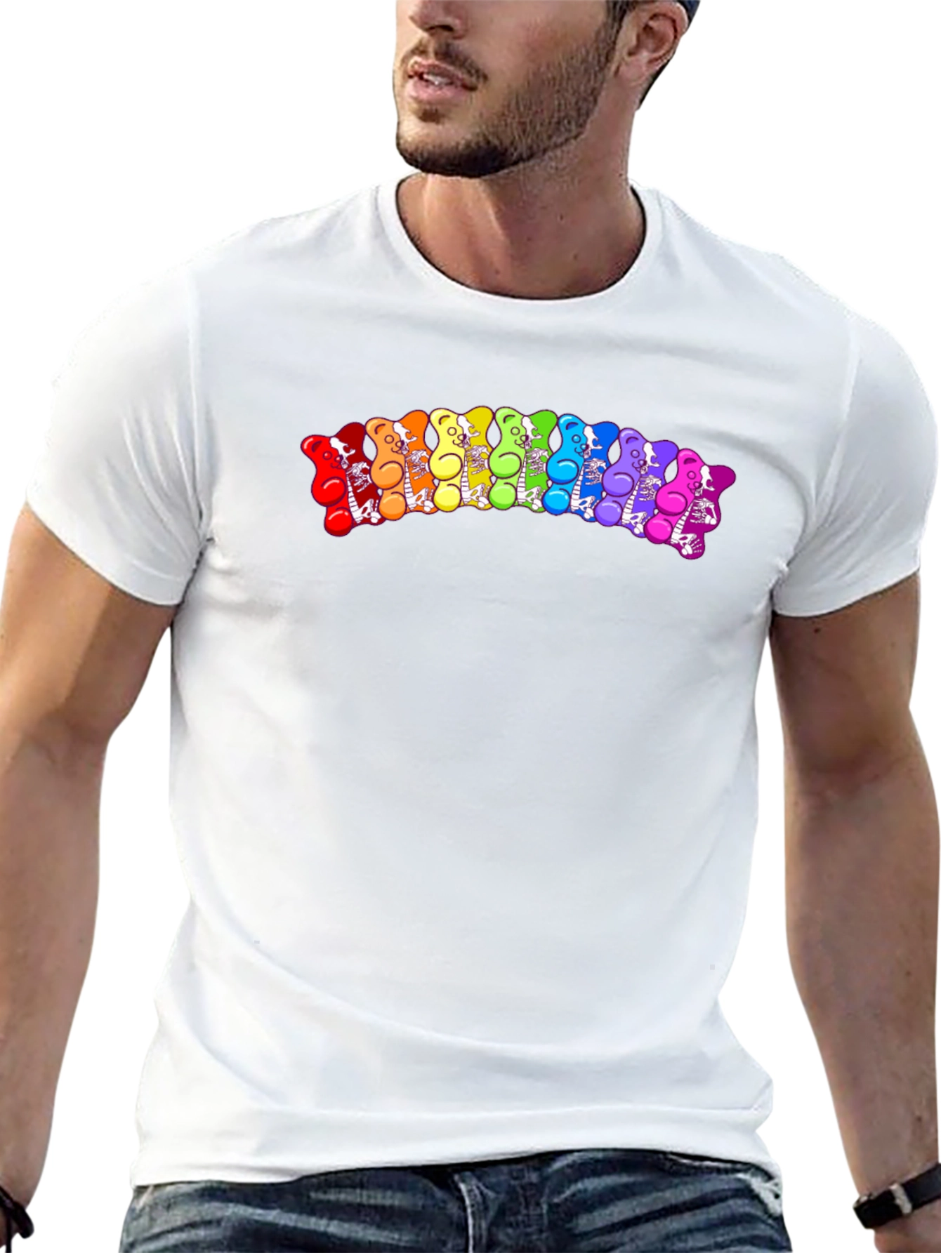 Rainbow Gummy Bear Skeleton Graphic Tee - Black