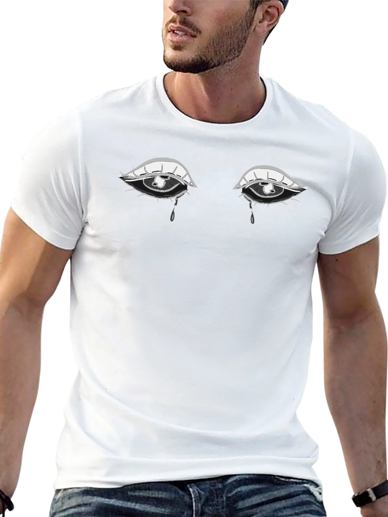 Tearful Eyes Graphic Tee - Expressive Black T-Shirt
