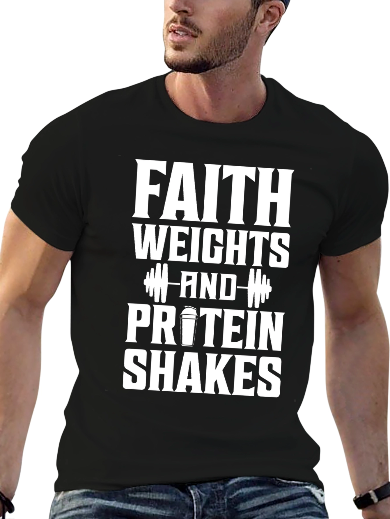Faith Weights Protein Shakes Black Graphic T-Shirt