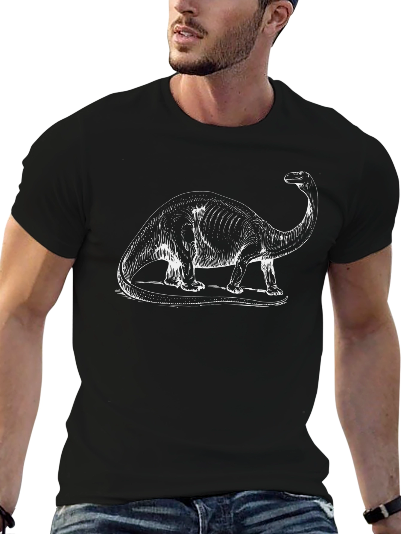 Dinosaur Graphic Tee - Black Cotton T-Shirt