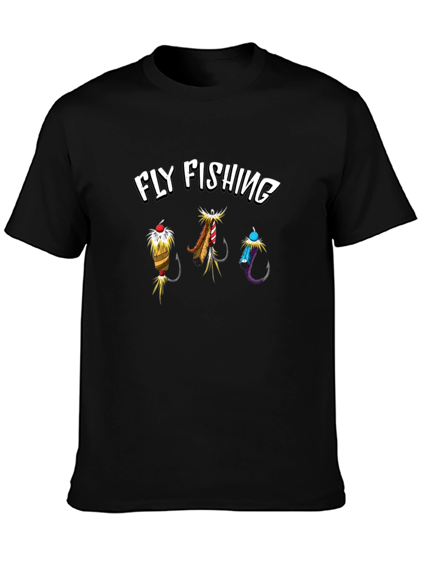 Fly Fishing Graphic Tee - Black Cotton T-Shirt