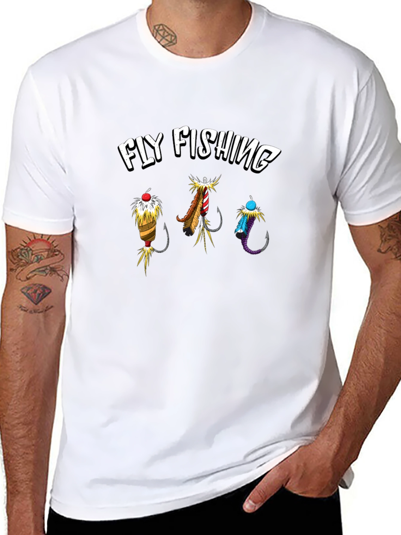 Fly Fishing Graphic Tee - Black Cotton T-Shirt